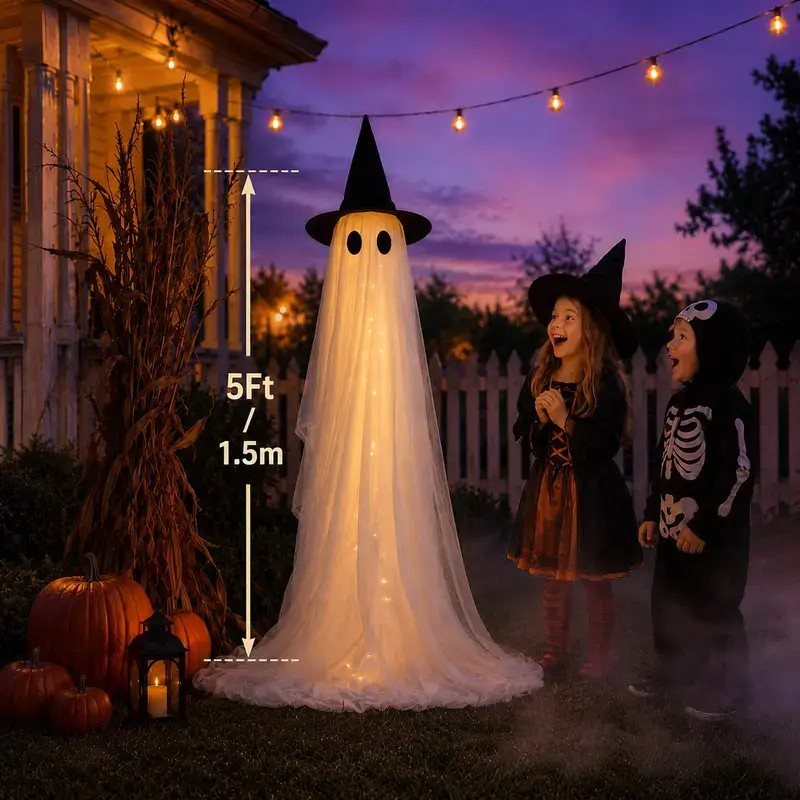 SpookGlow 5Ft Lighted Halloween Ghost Decoration