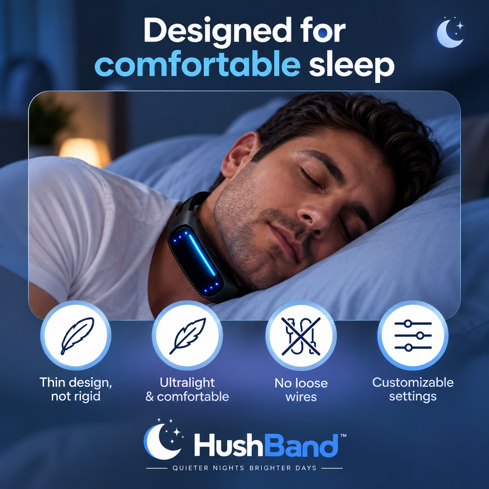Person sleeping peacefully wearing a soft neck band