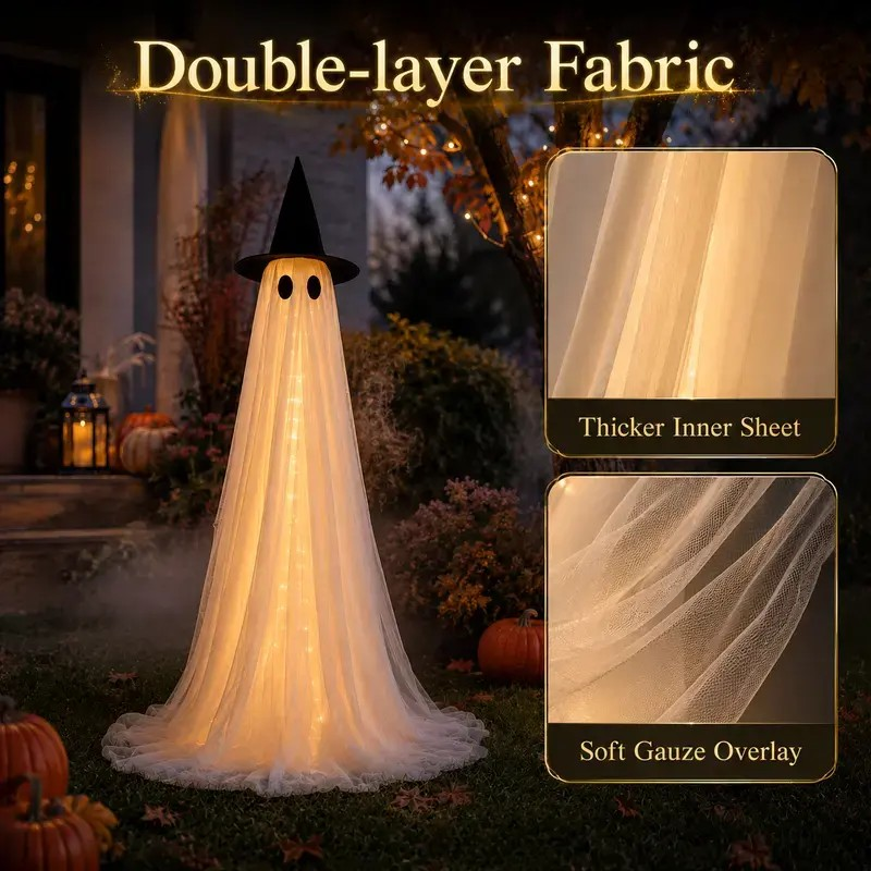 SpookGlow 5Ft Lighted Halloween Ghost Decoration