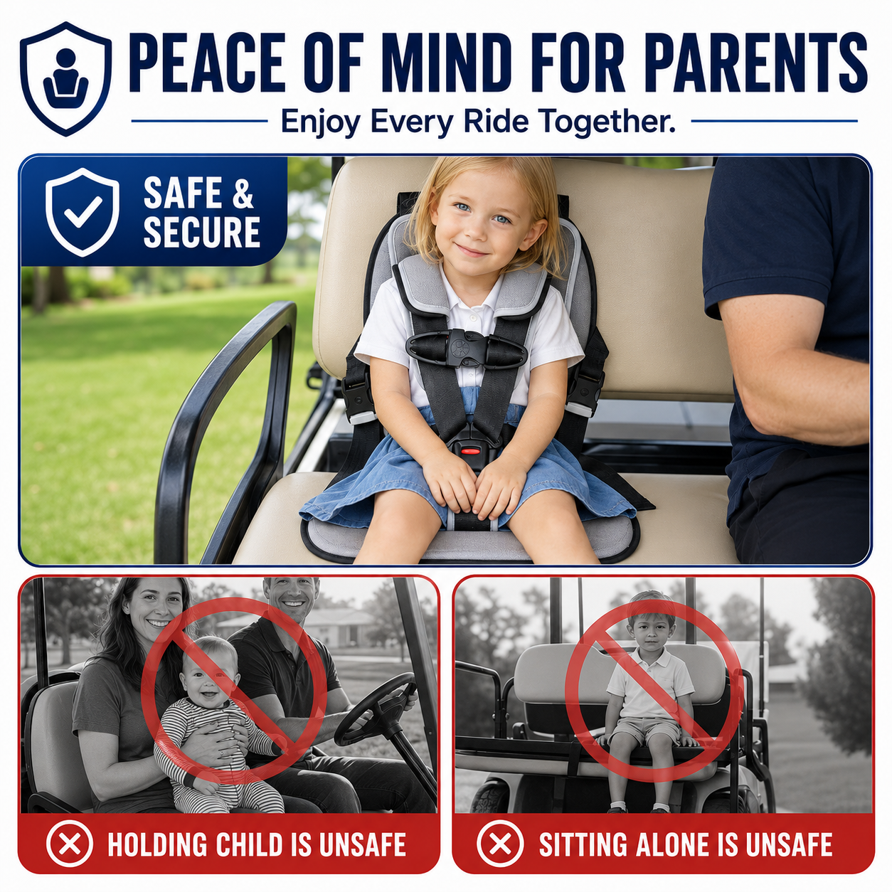 Universal Golf Cart Child Safety Seat Pro