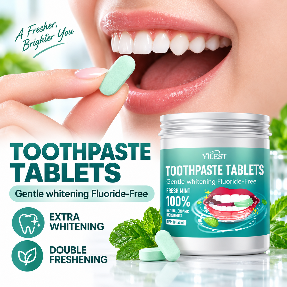 Fluoride-Free Toothpaste Tablets | Whitening + Cavity Prevention