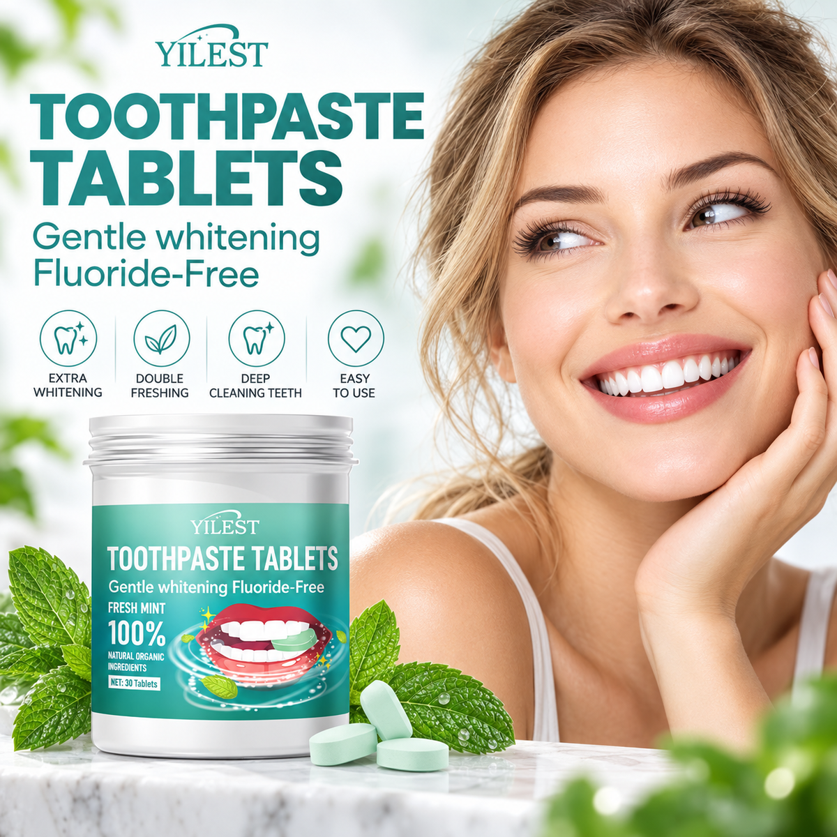 Fluoride-Free Toothpaste Tablets | Whitening + Cavity Prevention
