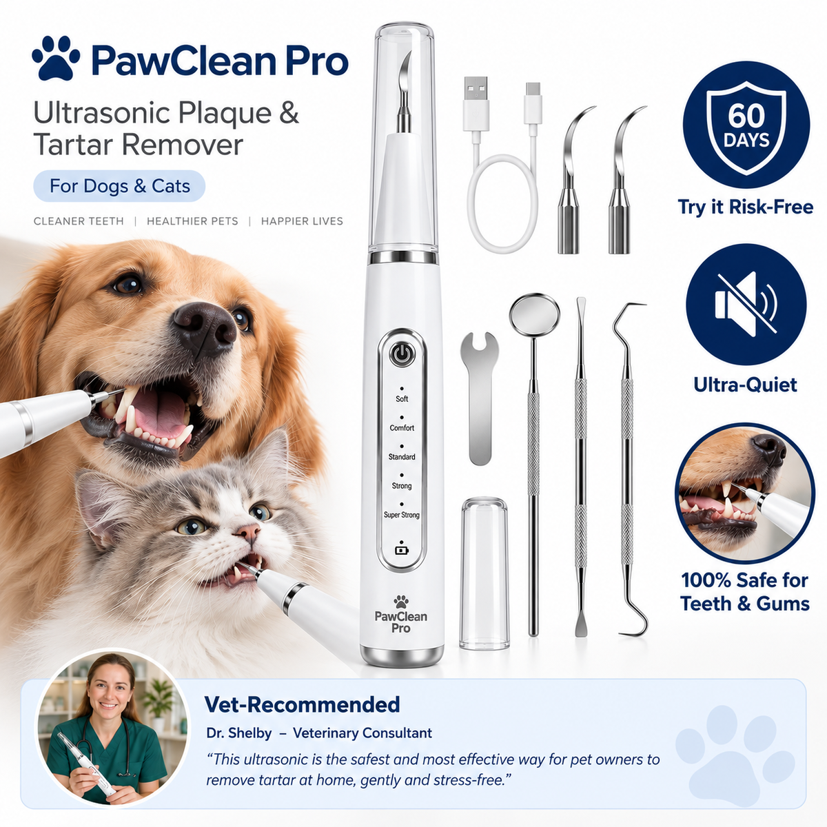 PawClean Pro — Ultrasonic Plaque & Tartar Remover for Dogs & Cats